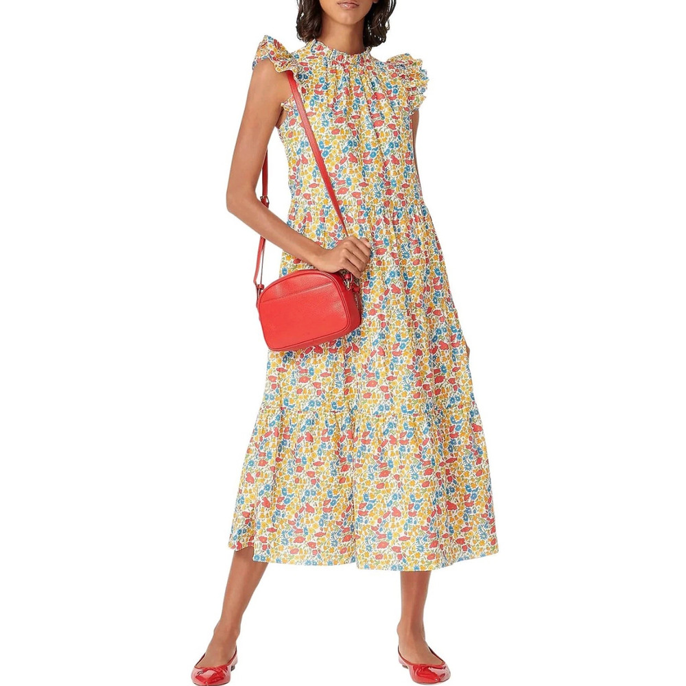J.Crew Tiered Dress Liberty Floral Poppy Daisy Print Ruffle Sleeve Small